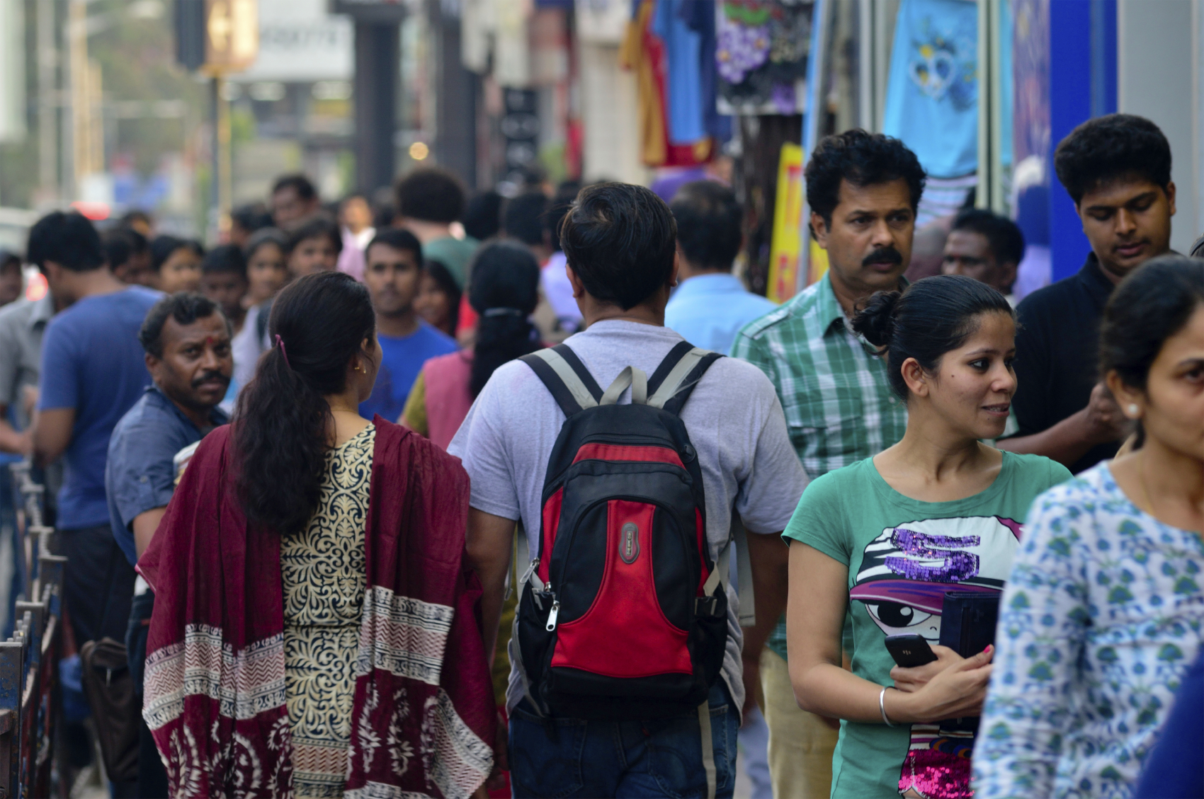 Bangalore, India crowd at brigade road, it is one of the busiest shopping areas of Bangalore. (stock image)