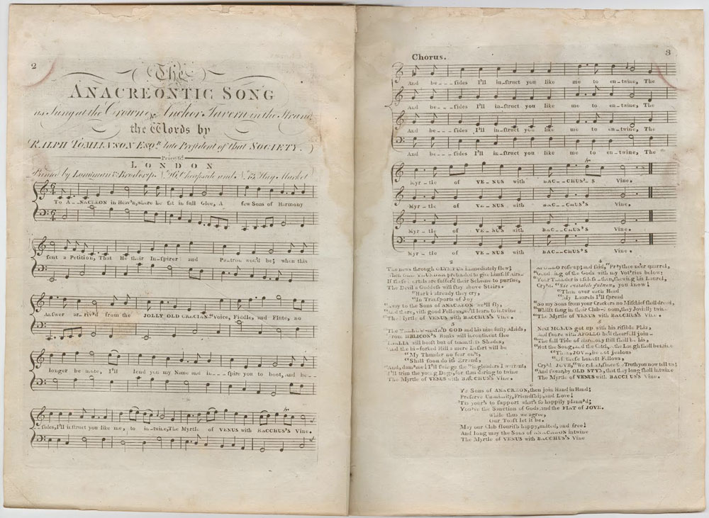 1779 souvenir publication of the source tune that gave Francis Scott Key the melody; courtesy the William L. Clements Library, University of Michigan