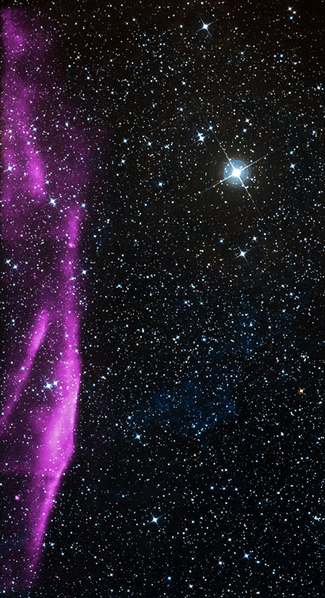 Supernova remnant G266.2-1.2, as seen in X-ray and optical wavelengths. Supernova remnants are made of dust that includes elements produced by the supernova that spawned it. Eventually, the matter in supernova remnants mixes with other gas and dust and forms a new generation of stars. Credit: X-ray: NASA/CXC/Morehead State Univ/T.Pannuti et al