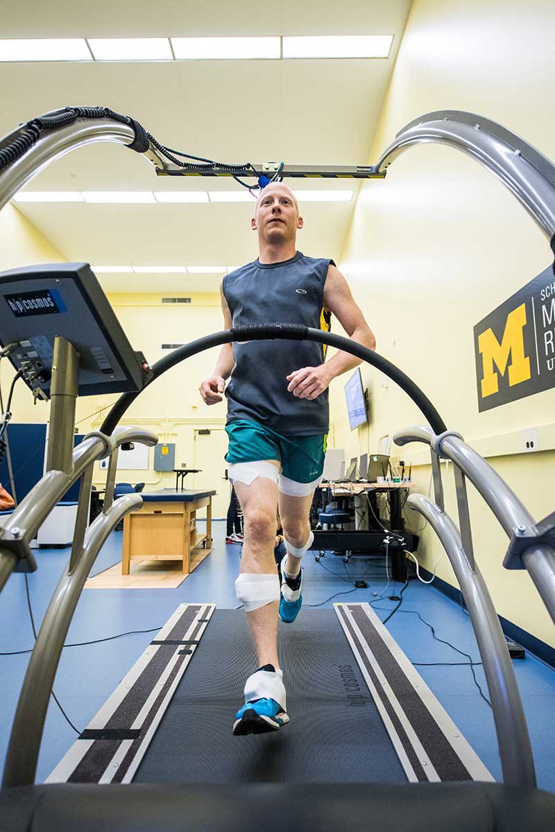 The Michigan Performance Research Laboratory (MiPR Lab) focuses on optimizing individual's athletic performance. MiPR employs the most advanced body-worn sensor technologies to evaluate an athlete. The data collected is used to develop more effective training strategies, equipment, and screening tools to improve an athlete’s physical capabilities and long-term health. Image credit: Austin Thomason, Michigan Photography