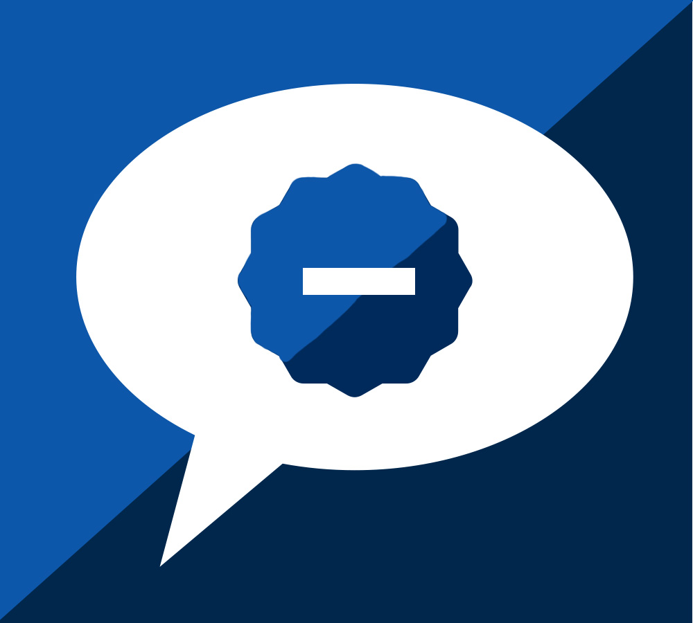A speech bubble with a negative sign inside of it. 
