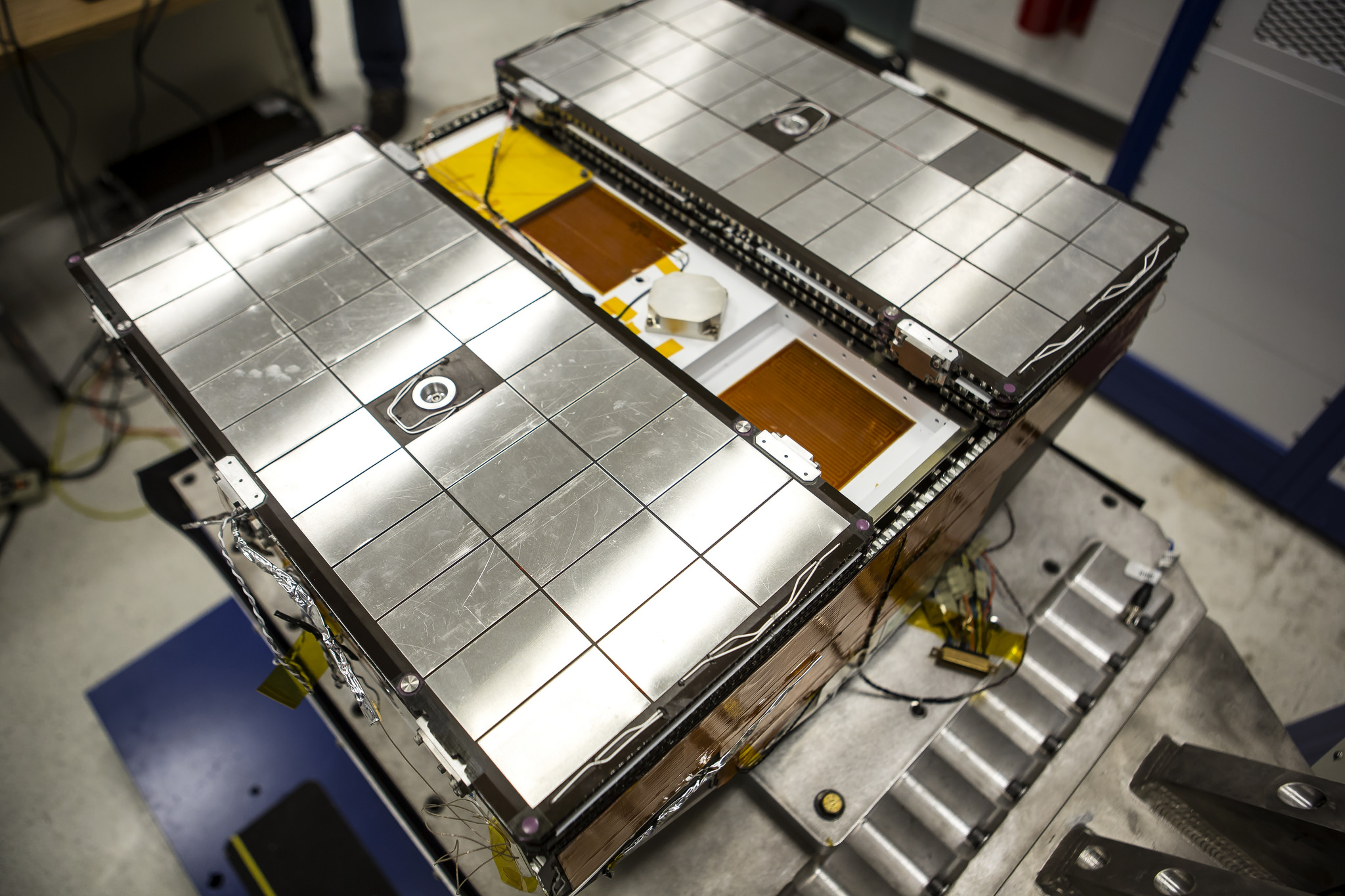 Overhead view of a prototype of one of eight microsatellite observatories. Image credit: Joseph Xu, Michigan Engineering
