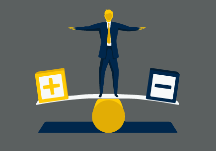 An illustration of a man on a balancing board.