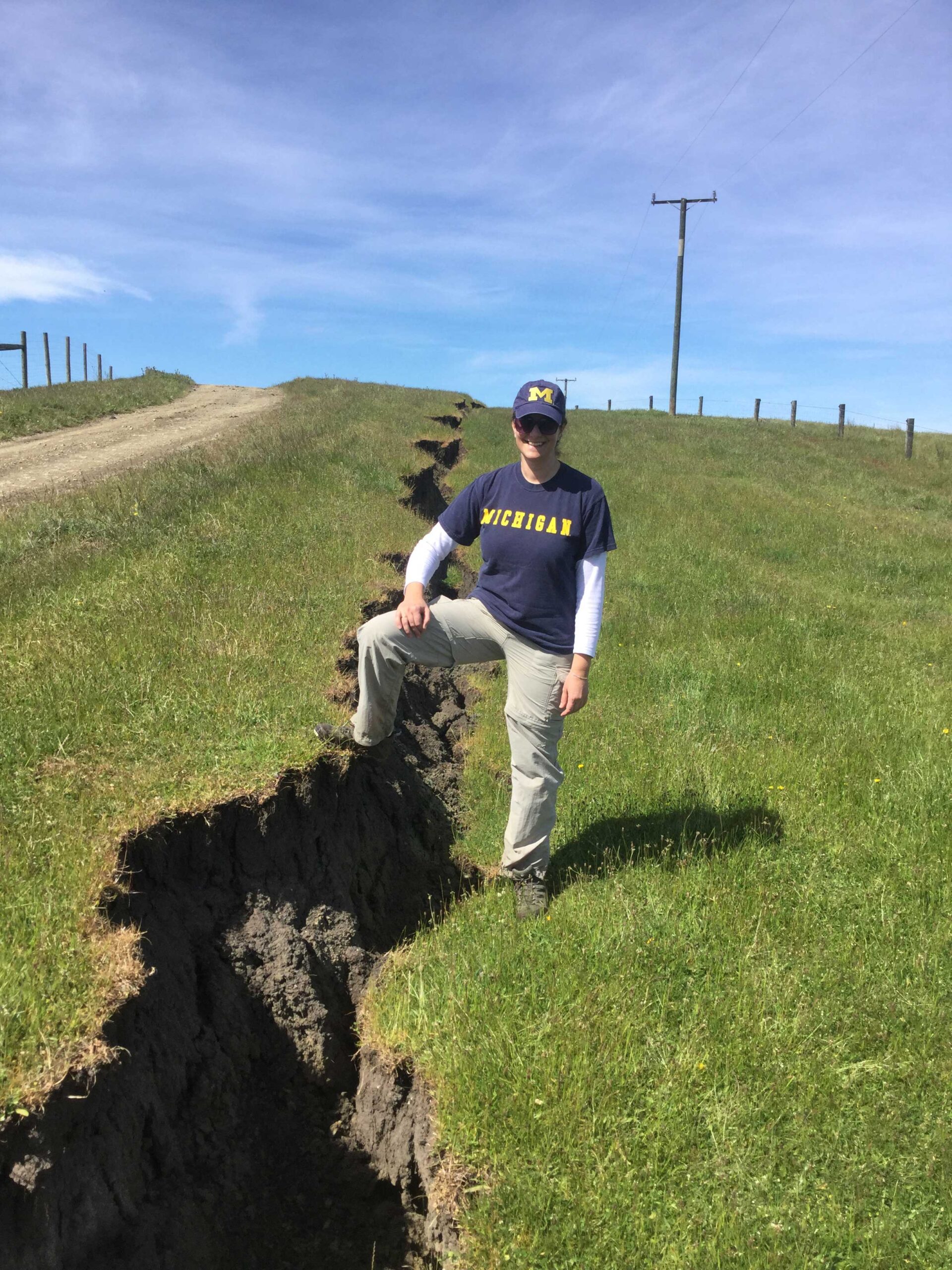 U-M researcher Adda Athanasopoulos-Zekkos at a fault-rupture site east of Hanmer Springs, New Zealand. Image credit: Joe Wartman