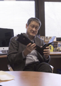 U-M professor Albert Shih displays a 3D-printed orthotic device. Image credit: Kelly O’Sullivan, Michigan Engineering