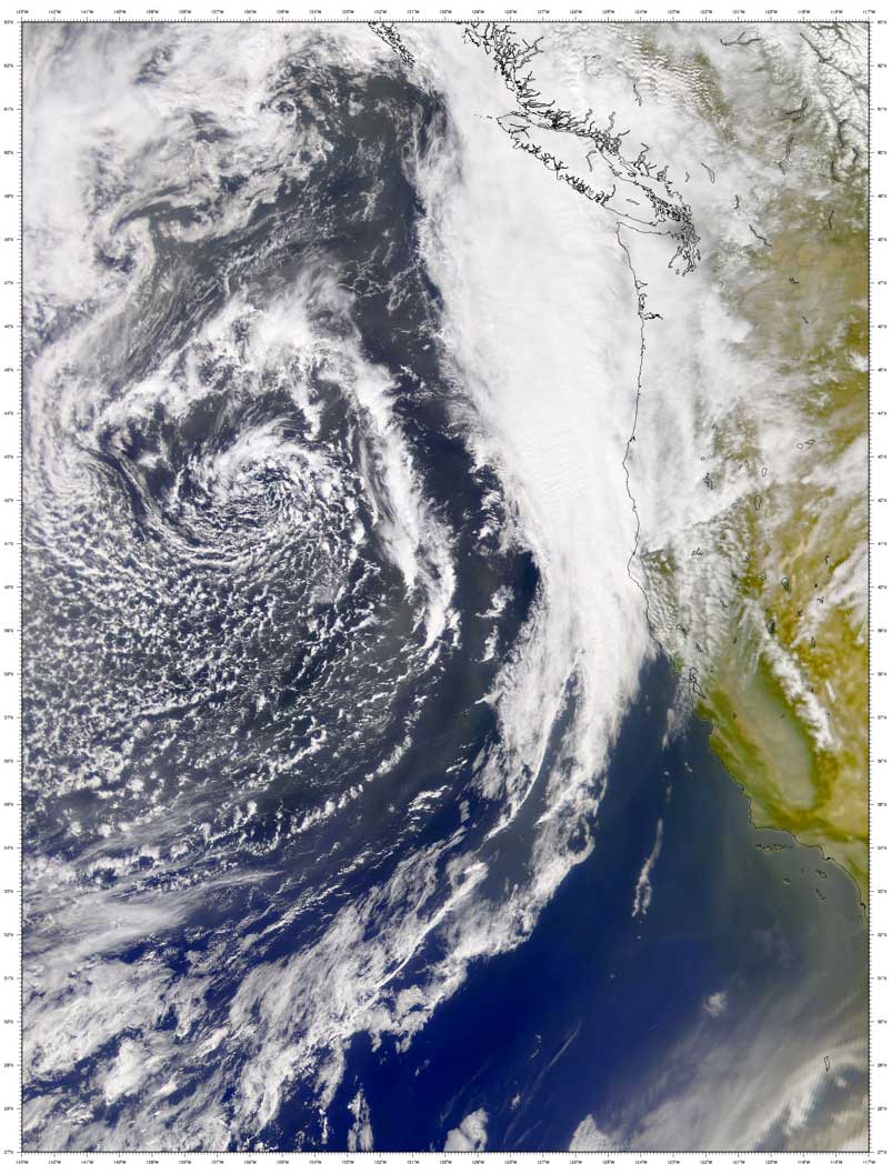 This NASA image shows transoceanic dust transport from Asia to western North America. Image credit: NASA/Goddard Space Flight Center