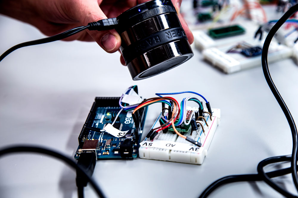 With a $5 speaker, University of Michigan researchers fooled hardware sensors called accelerometers in a way that gave the researchers access to other aspect of the system. Photo by Joseph Xu, Michigan Engineering