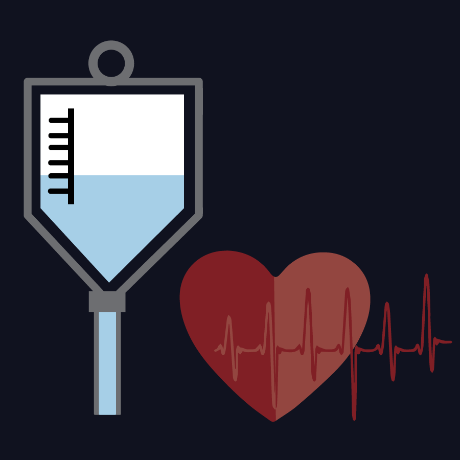 Illustration of a heart and IV bag.