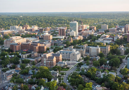 An aerial shot of the U-M campus.
