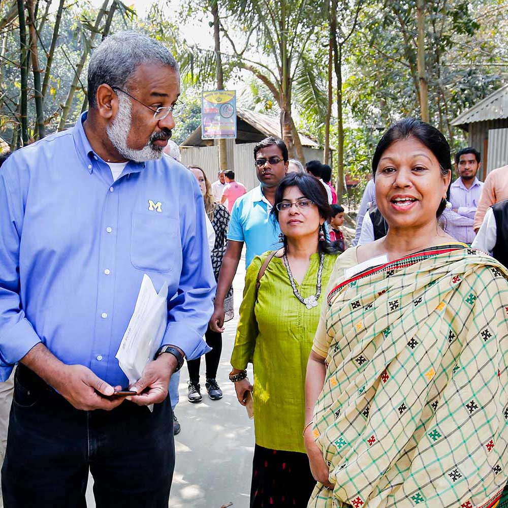 U-M School of Public Health Dean Martin Philbert listens to Afroz Huda, senior advisor for Foundation for Charitable Activities in Bangladesh. Image credit: M. Ponir Hussain