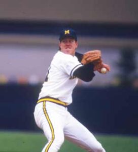 Jim Abbott pitches for Michigan, 1987