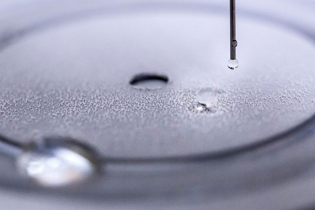 A water droplet bounces off a hydrophobic coating on a surface that has been burned and abraded in the NCRC on March 28, 2017. Photo: Joseph Xu/Multimedia Content Producer, University of Michigan - College of Engineering