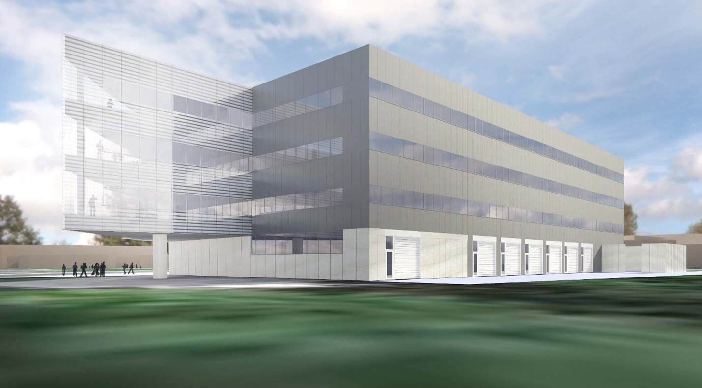 An architectural rendering of the northeast elevation planned Robotics Laboratory, which will be built northeast of the Space Research Building on the University of Michigan's North Campus.