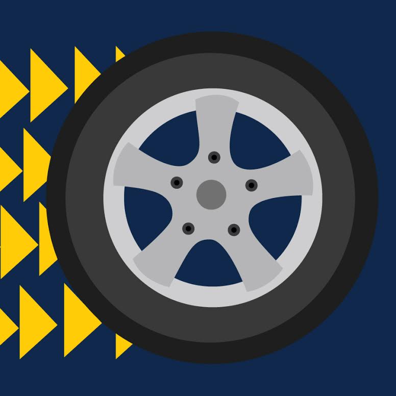 An illustration of a tire moving forward.