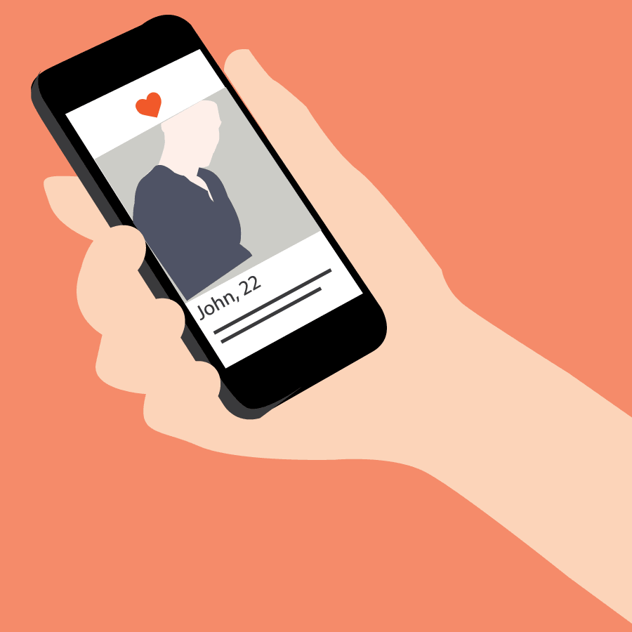 Illustration of a hand holding a cell phone.