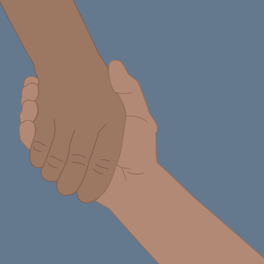 Illustration of holding hands.
