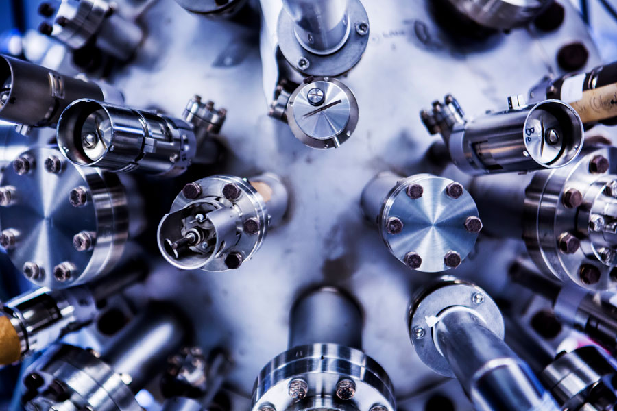 The main growth chamber of the molecular epitaxy beam apparatus in which members of MSE Professor Rachel Goodman's research group characterize various semiconductors in the Gerstacker Building on August 3, 2015. Photo Credit: Joseph Xu