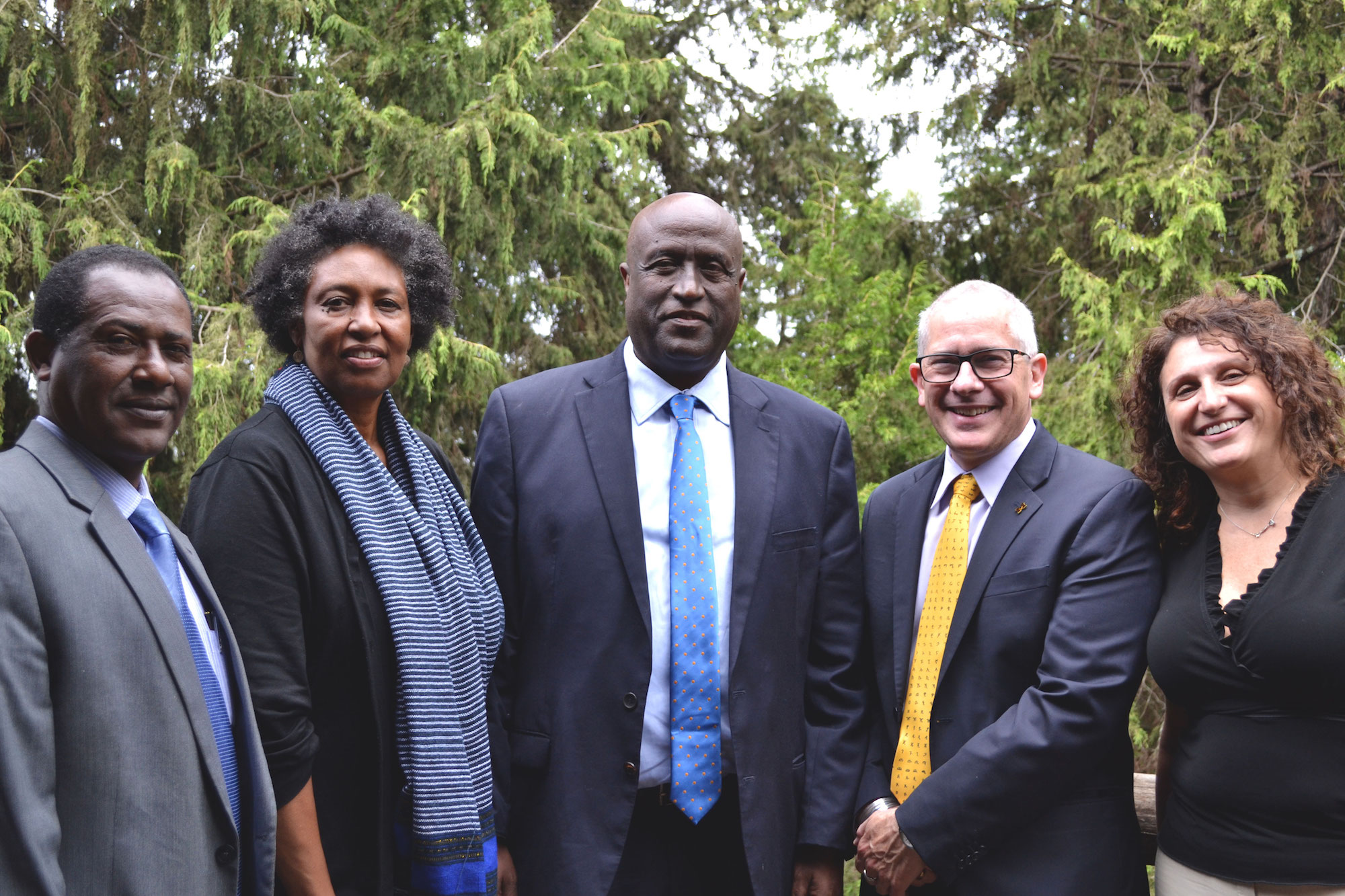 Admasu Tsegaye, President, Addis Ababa University with James Holloway, Vice Provost for Global Engagement and Interdisciplinary Academic Affairs at U-M, A. Oveta Fuller, Director of U-M’s African Studies Center, and Valeria Bertacco Professor in Electrical Engineering and Computer Science at U-M College of Engineering. Image credit: Mandira Banerjee