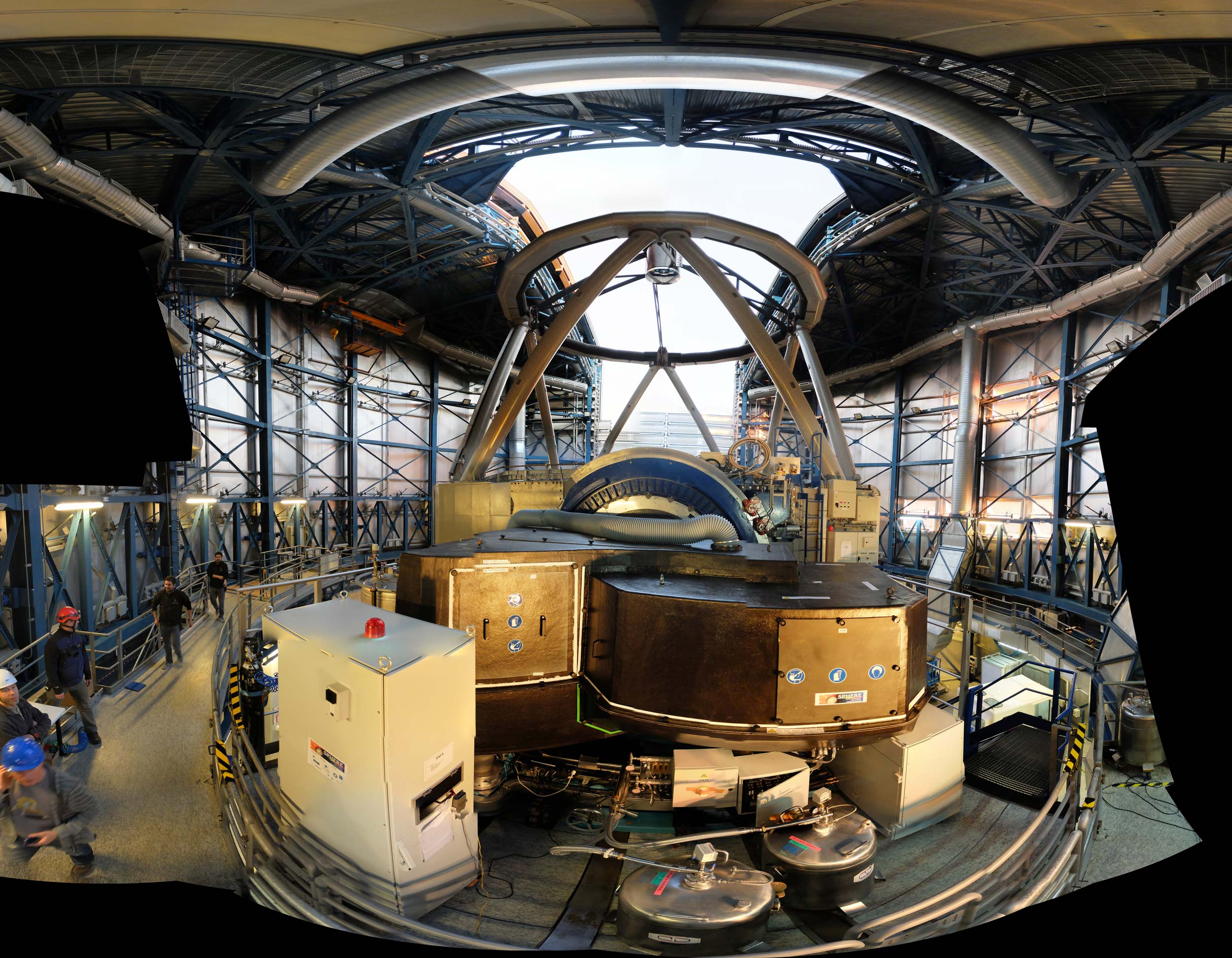 The SPHERE instrument, or SpectroPolarimetric High Contrast ExoplanetResearch, dedicated to the direct detection of planets around other stars was installed at the European Southern Observatory Very Large Telescope in Chile in the dome of one of the four 8.2-meter telescopes. Image credit: ESO/SPHERE consortium