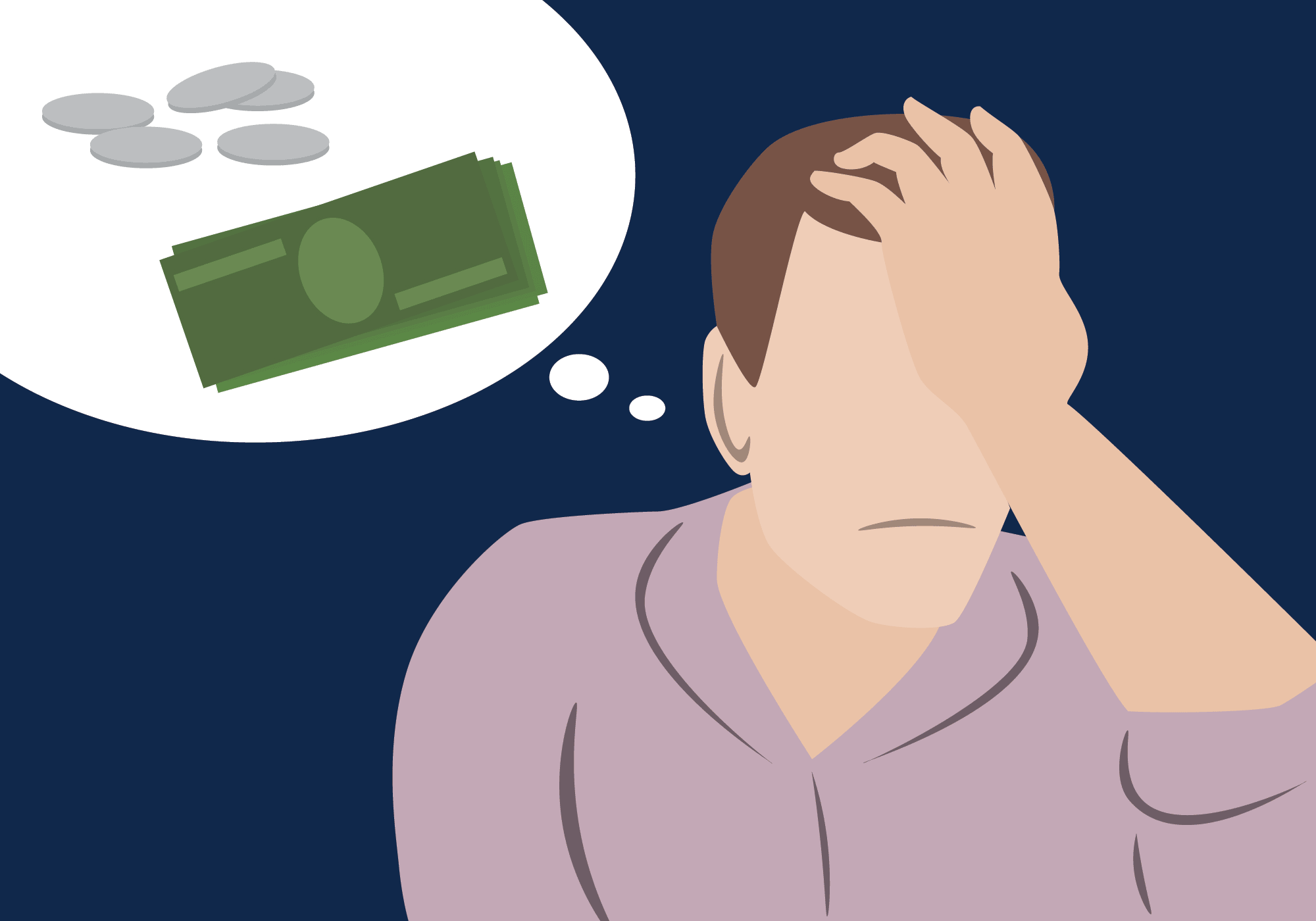 Illustration of person thinking about money. image credit: Nathanael Rieger