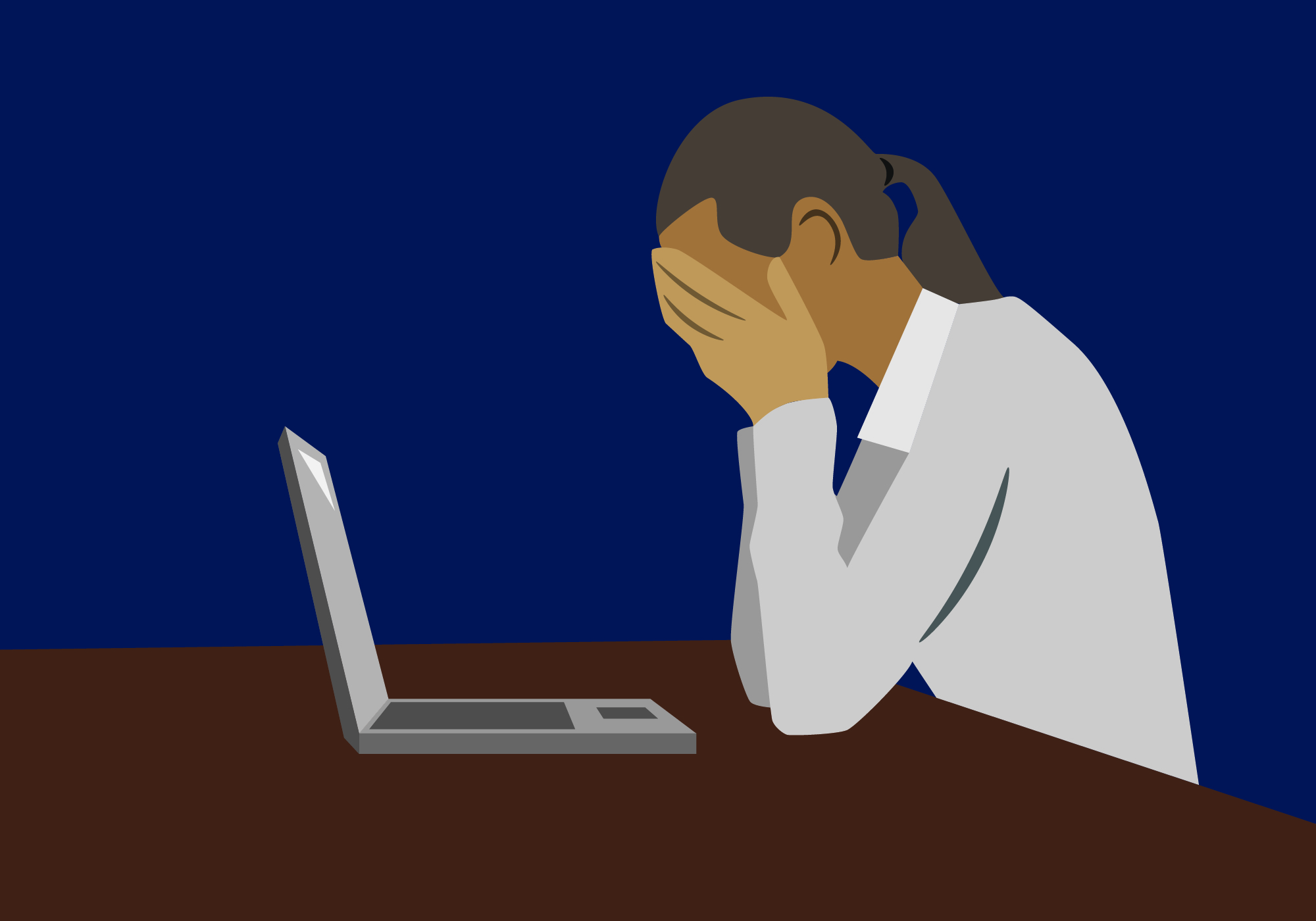 Illustration of an employee struggling at work. Image credit: Nathanael Rieger