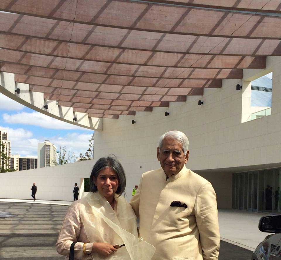 Nondita Correa Mehrotra and Charles Correa at the opening of Ismaili Center in Toronto, a  building designed by them. (2014) Image credit: Farrah Punja