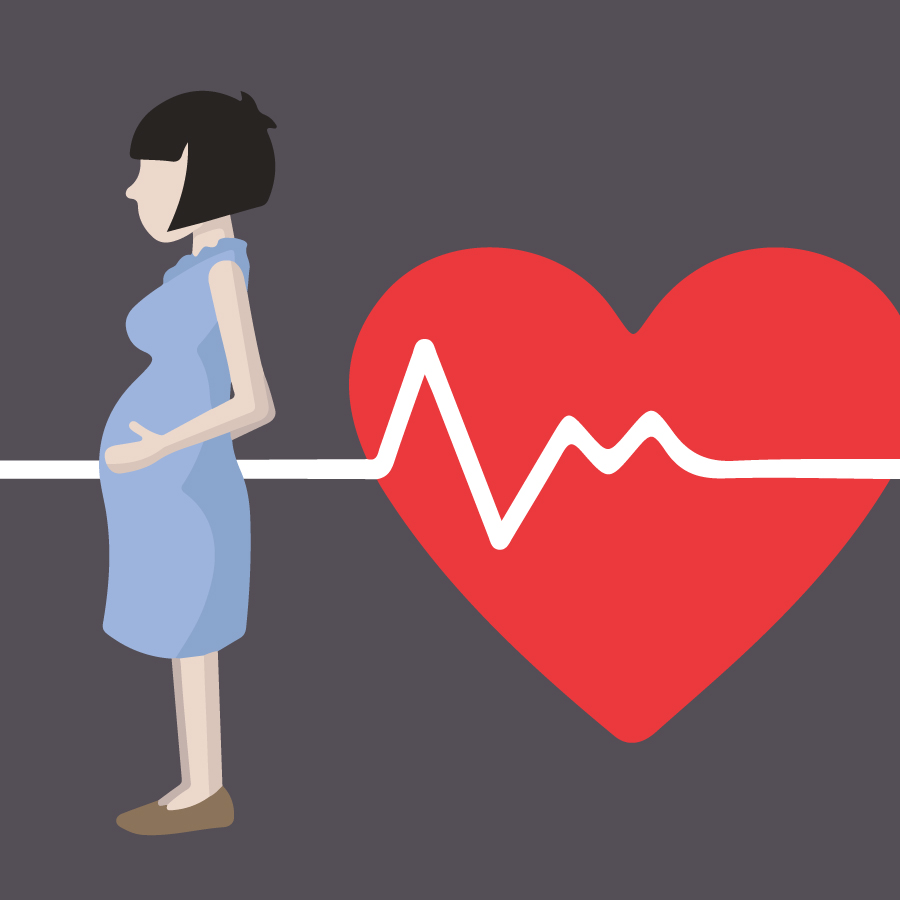 Concept illustration showing a pregnant woman and vital signs. Illustration credit: Kaitlyn Beukema