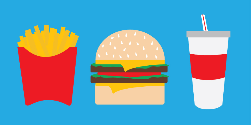 Illustrations of fast food, created by Katie Beukema