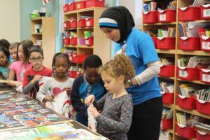 Jawad working with school children.