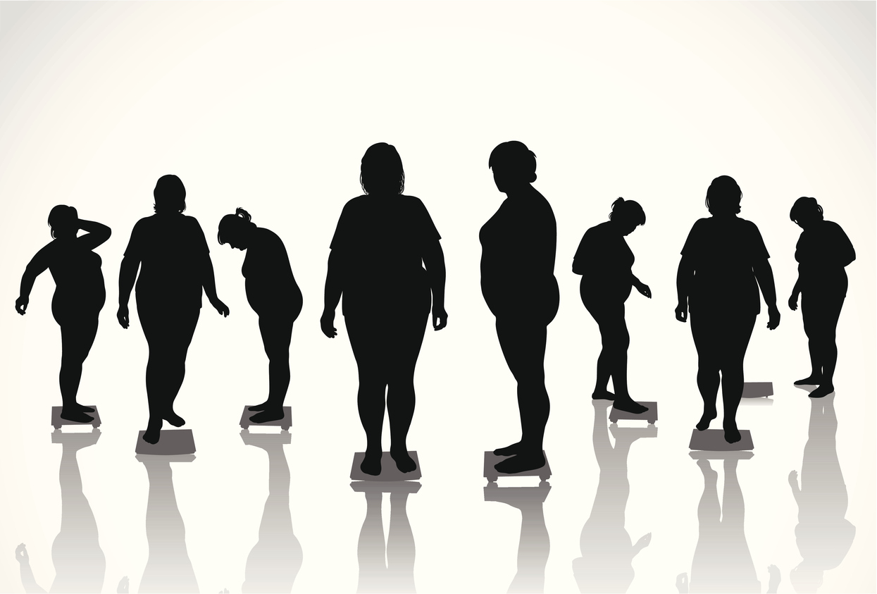 Sillouettes of obese people. (stock image)