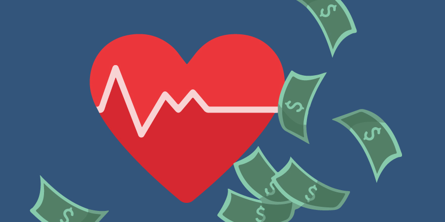 Illustration of a heart and money