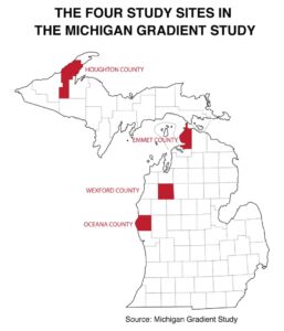 The four study sites in the Michigan Gradient Study. Source: Michigan Gradient Study.