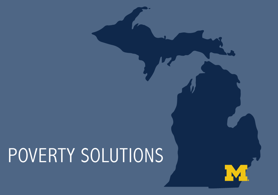 Michigan Map with University of Michigan logo placed over Ann Arbor and Detroit. Illustration credit: Kaitlyn Beukema
