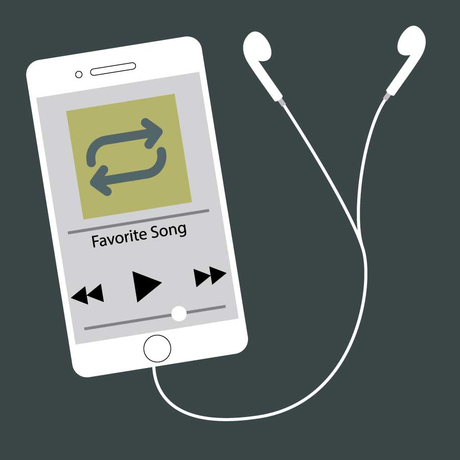 Illustration of an mp3 player on repeat. Illustration credit: Kaitlyn Beukema 