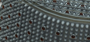 The illustration shows a potential set-up of the light-detecting components of the WATCHMAN antineutrino detector. A detector like WATCHMAN could potentially look for signs of secret nuclear reactor sites in a neighboring country. Image credit: Jim Brennan, Sandia National Laboratories, California branch.