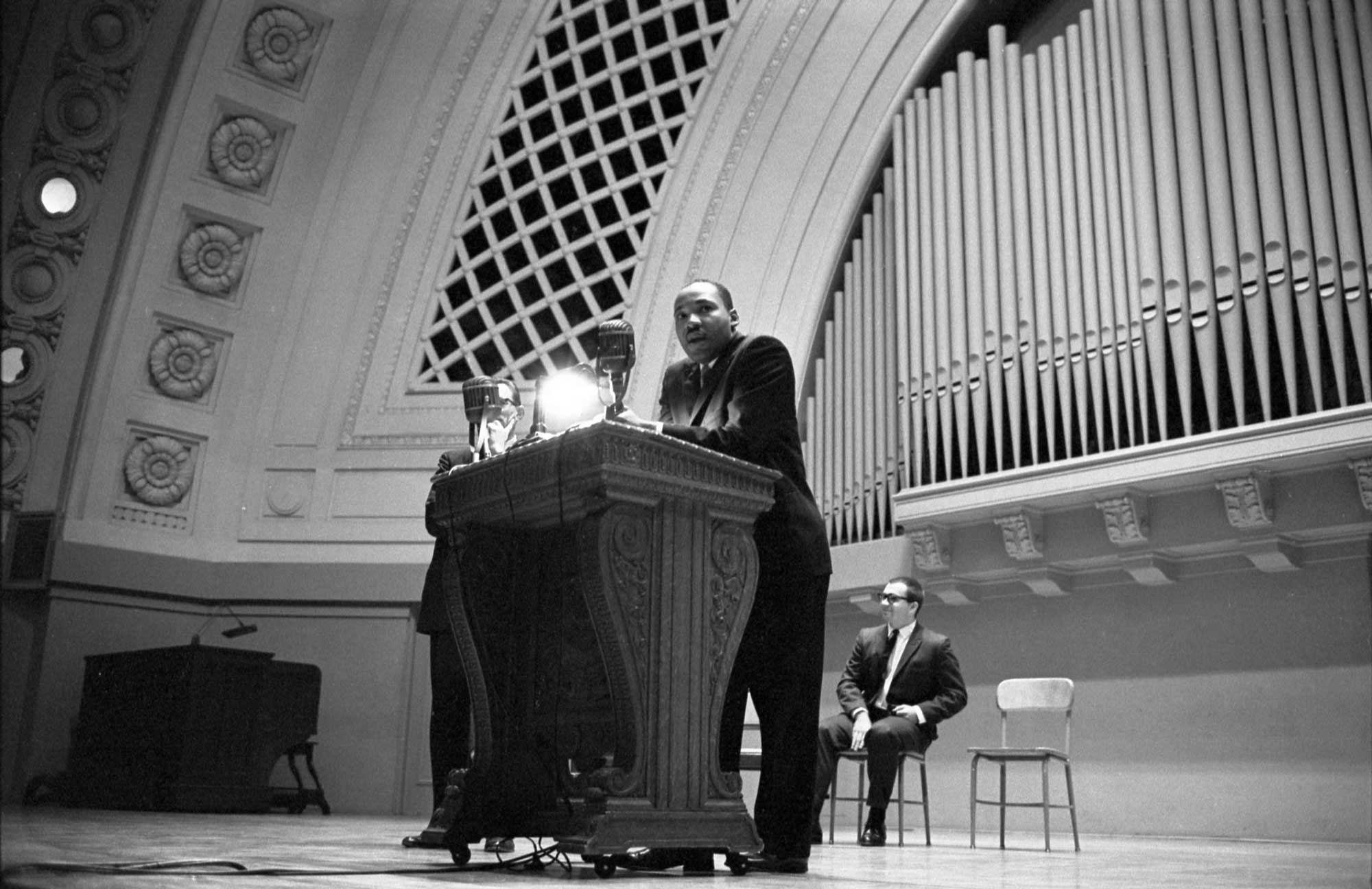 Martin Luther King Jr. spoke at the University of Michigan’s Hill Auditorium on November 5, 1962. Image courtesy: U-M Bentley Historical Library