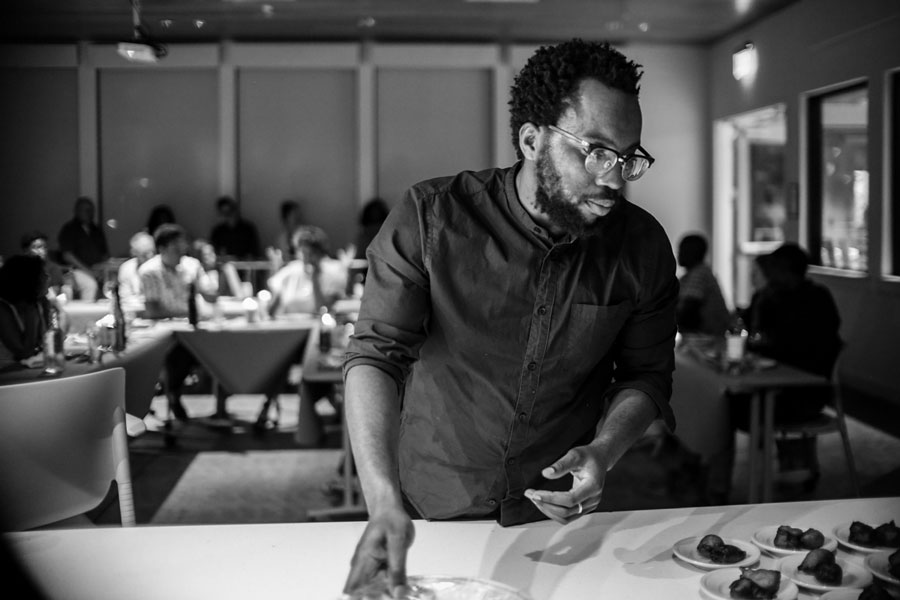 Photos of Tunde Wey during his pop-up dinner series “Blackness in America.” Image Credit: Moyo Oyelola, Courtesy: Tunde Wey.