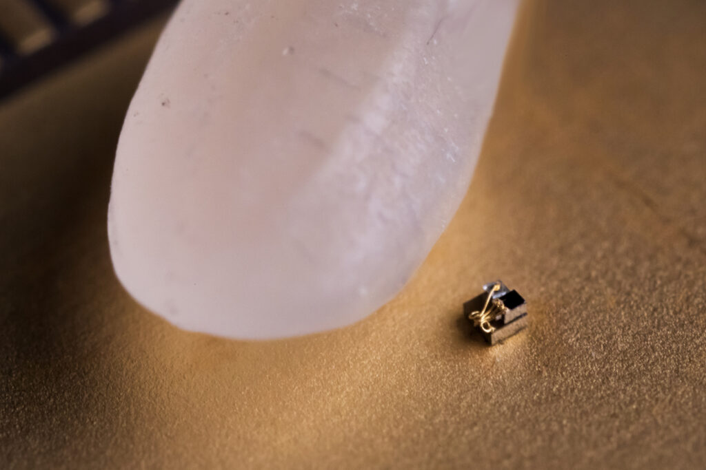 Grain of rice next to tiny computer