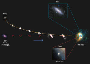 The process through which the Andromeda galaxy sheds the M32p galaxy