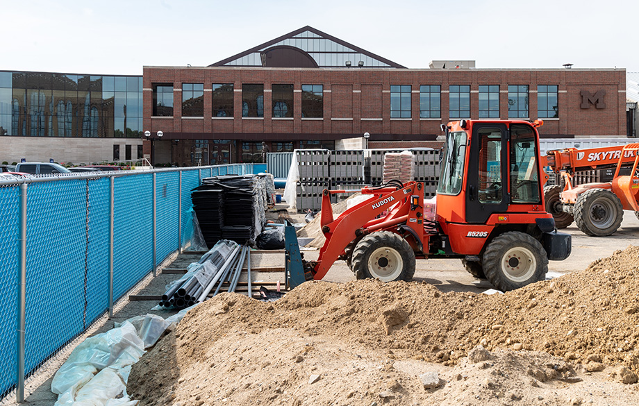 Photo of construction at the Schembechler Hall Football Performance Center
