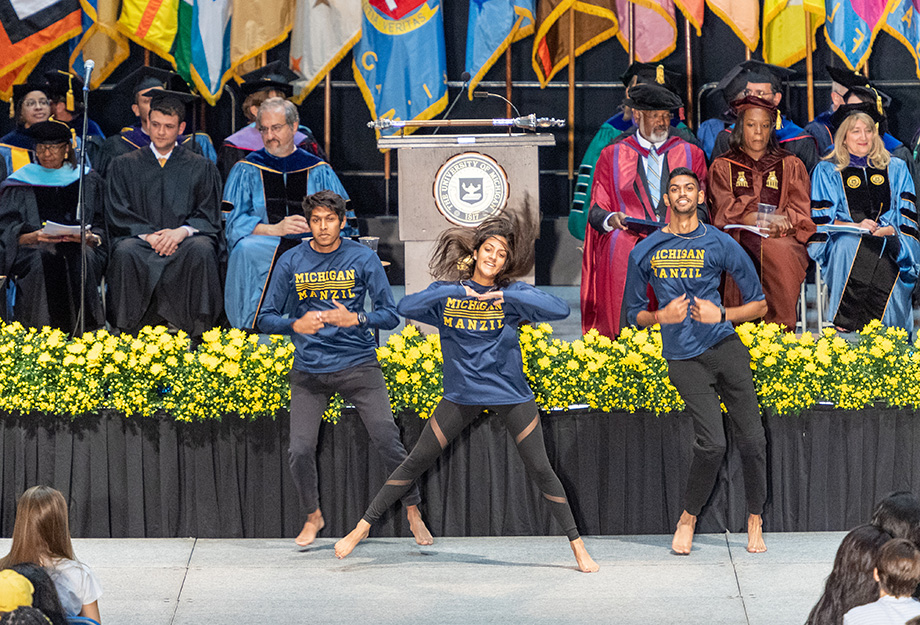 Photo of Michigan Manzil performing at New Student Convocation