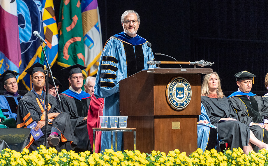 Photo of President Schlissel at New Student Convocation