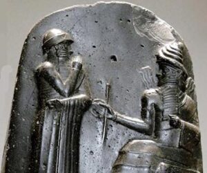 King Hammurabi receives the Code of Laws from Shamash