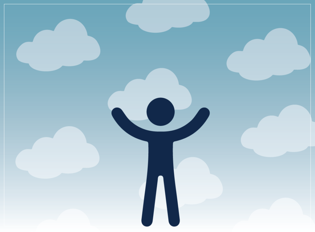 Concept illustration of a man looking up into the sky. Illustration credit: Katie Beukema