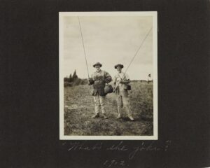 Fully kitted-out and ready to fish during a Mershon family trip to their Au Sable lodge, 1912. [Family and camping snapshots, 1907-1919, Box 47, Folder 19].