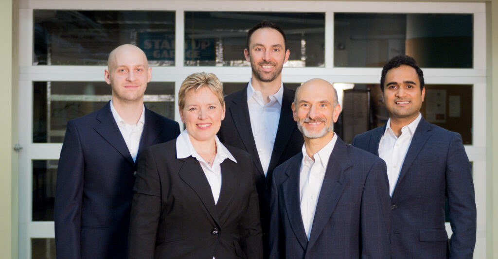 University of Michigan Startup Fifth Eye team from left: Bryce Benson, Jen Baird, Mark Salamango, Jeff Basch and Ashwin Belle. Image credit: Daryl Marshke, Michigan Photography
