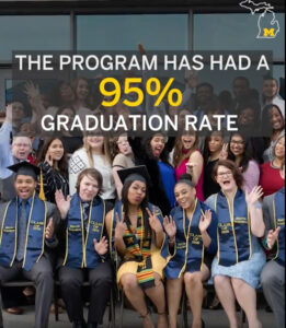 Video screenshot: Blavin scholars program has had a 95% graduation rate. Video screenshot: