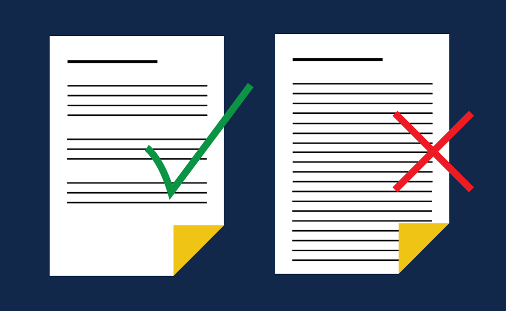 Illustration of one good resume and one bad resume. Illustration credit: Kaitlyn Beukema