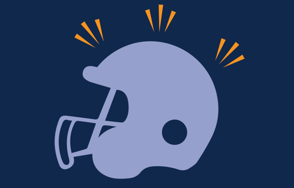 Conceptual illustration of a football helmet being hit. Illustration credit: Kaitlyn Leukemia