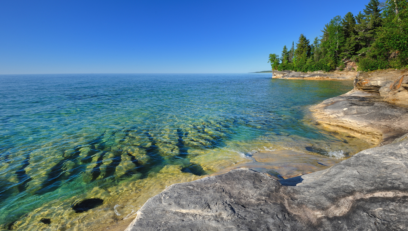 Pristine clear waters of Lake Superior Pictured Rocks National Lake-shore, near Munising, Michigan. Image credit: iStock